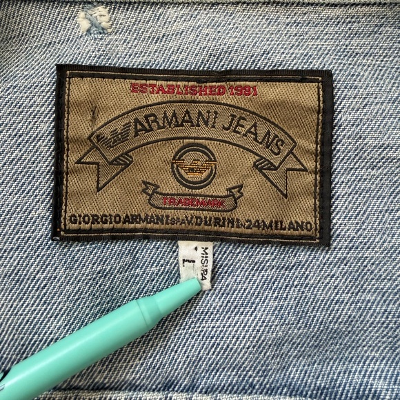 Armani Jeans Men’s Denim Jacket Size L 100% Cotton SIMINT Industria Small Flaw - Picture 2 of 13